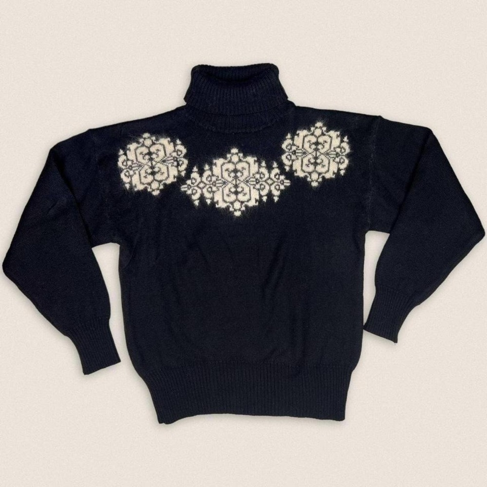 Vintage Wool Blend Turtle neck‎ Sweater Meister Black White - Size Medium